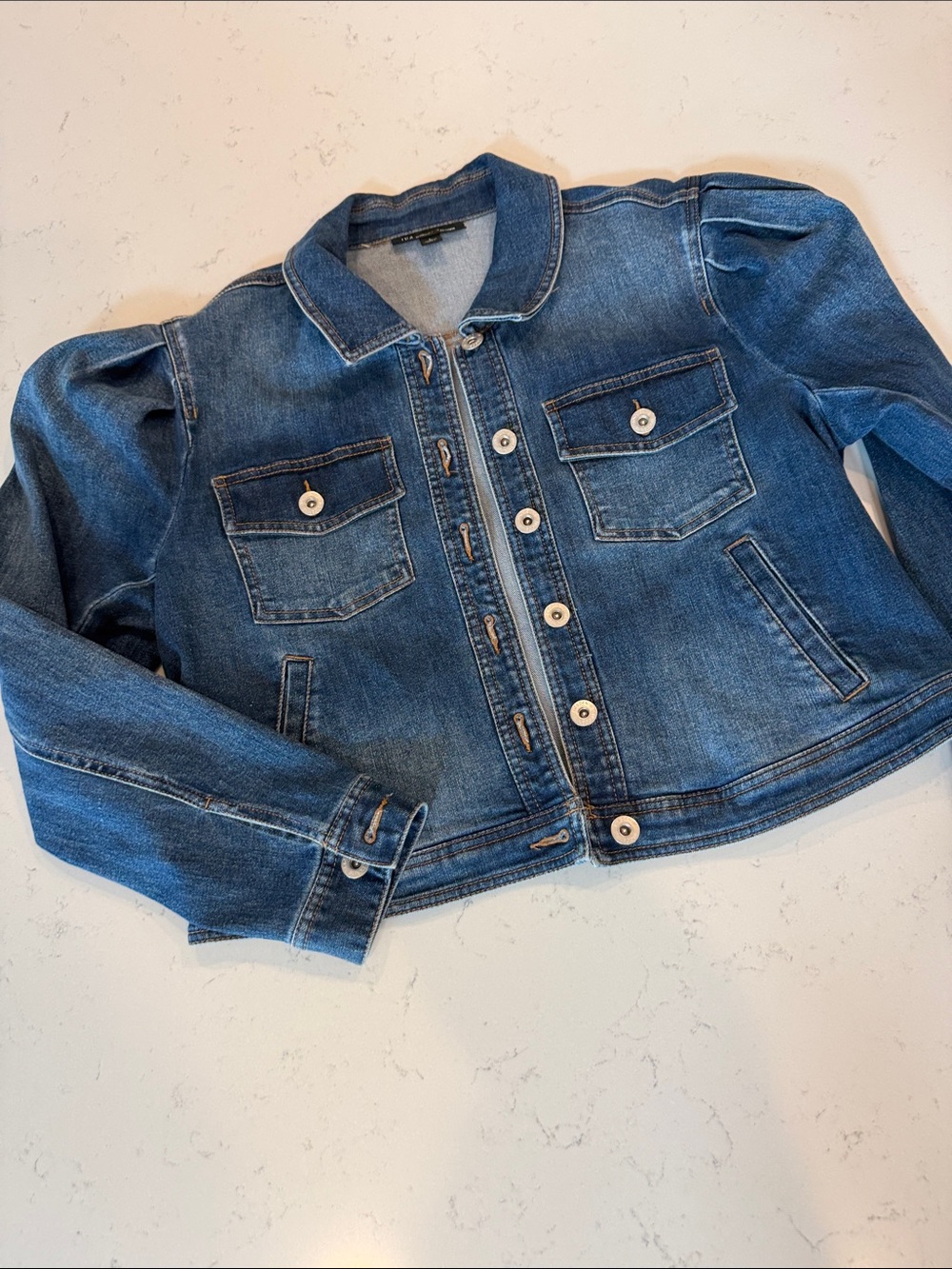 INC International Concepts Medium Blue Denim Jacket with Puff Shoulders